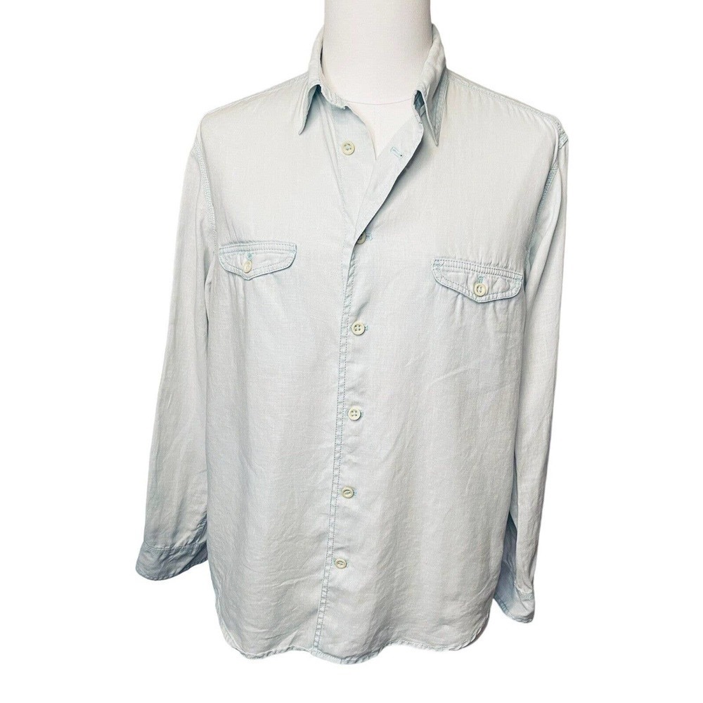 Saks Fifth Avenue 100% Linen Light Blue Button-up Long Sleeve Shirt Men’s Large